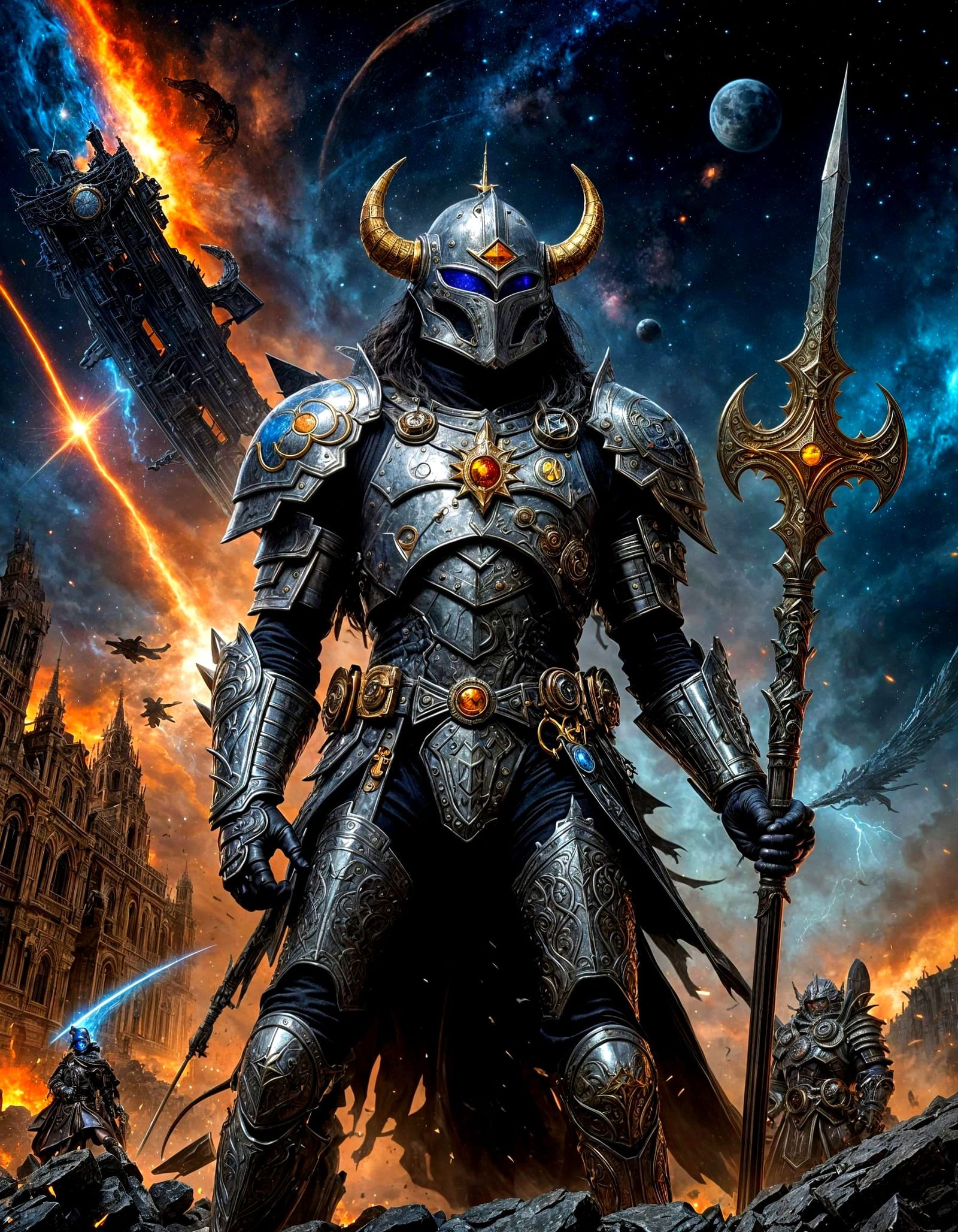 Epic Cosmic Warrior in Vibrant Chaos