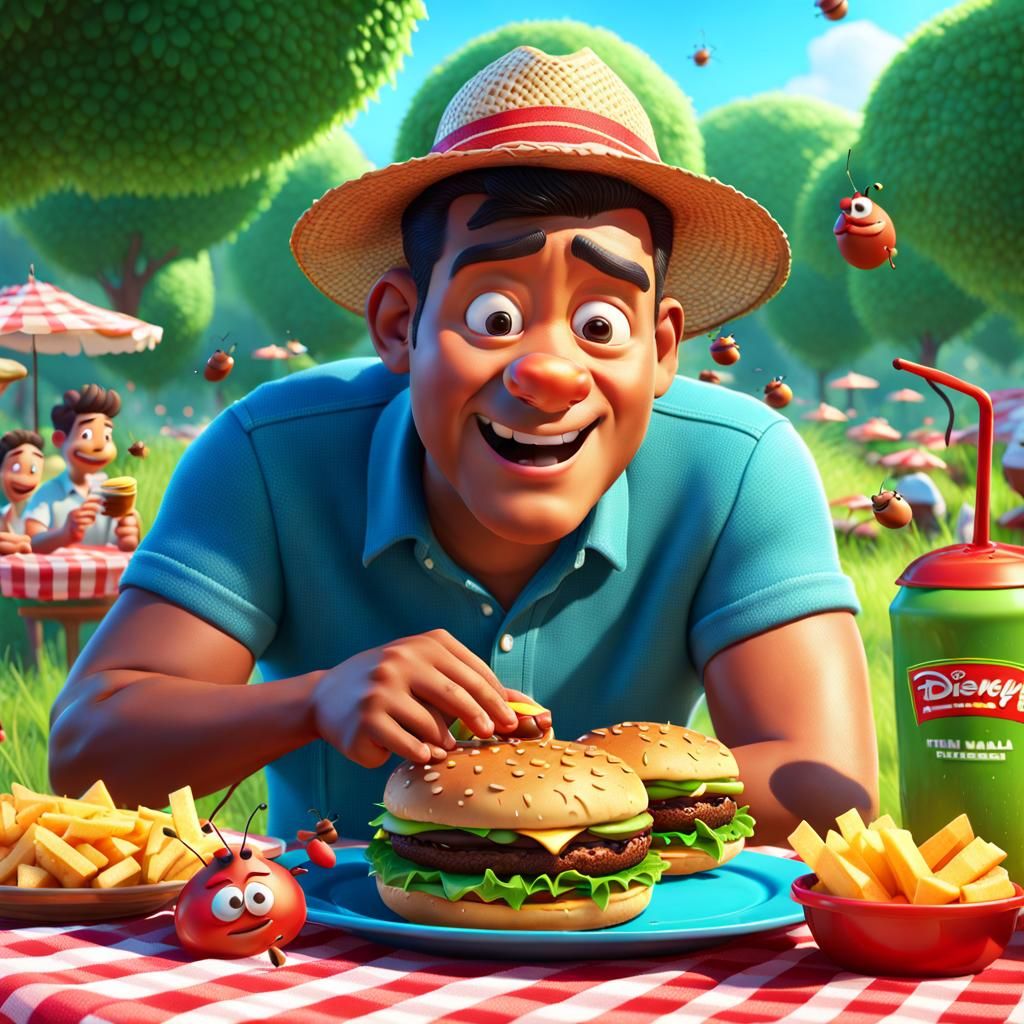 Unhappy Man's Picnic: Hyperrealistic Splash Art