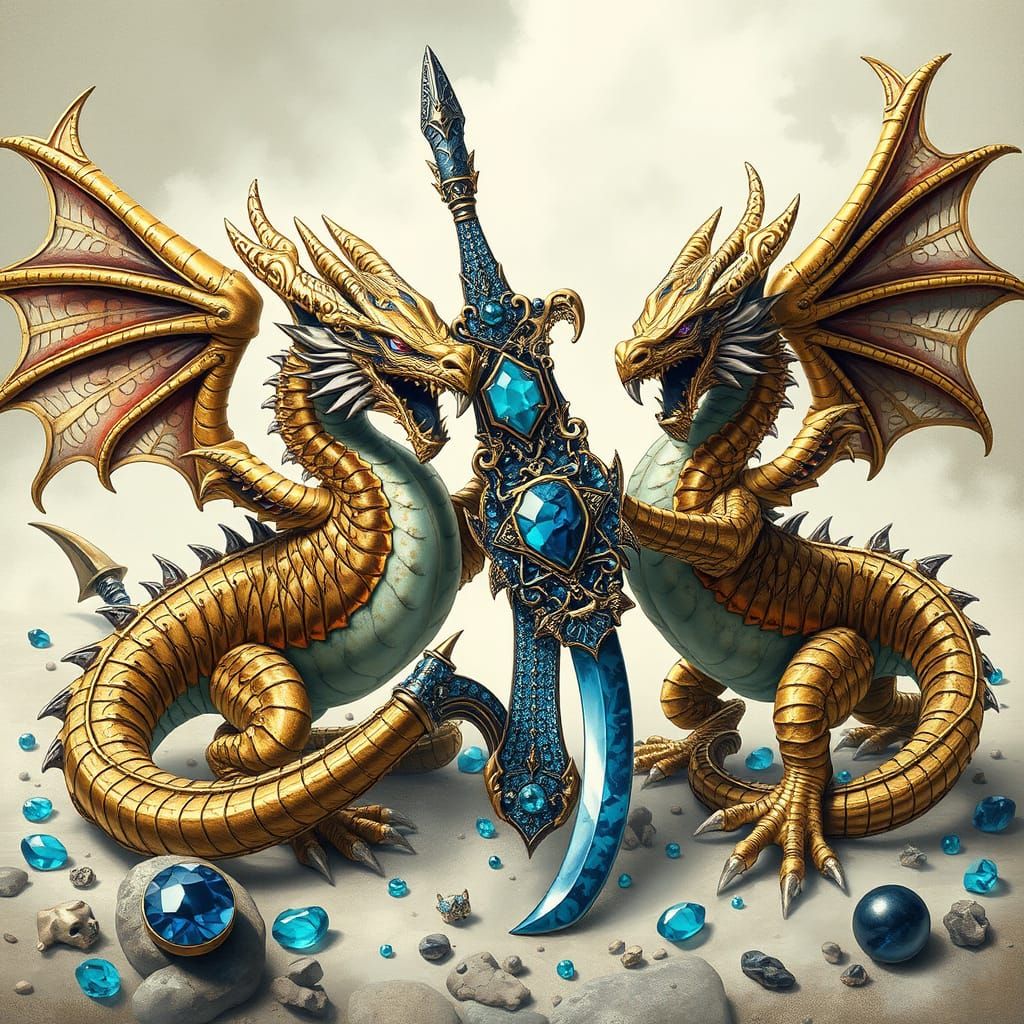 Dragons with Poisoned Scythe in Retro Sci-Fi Style