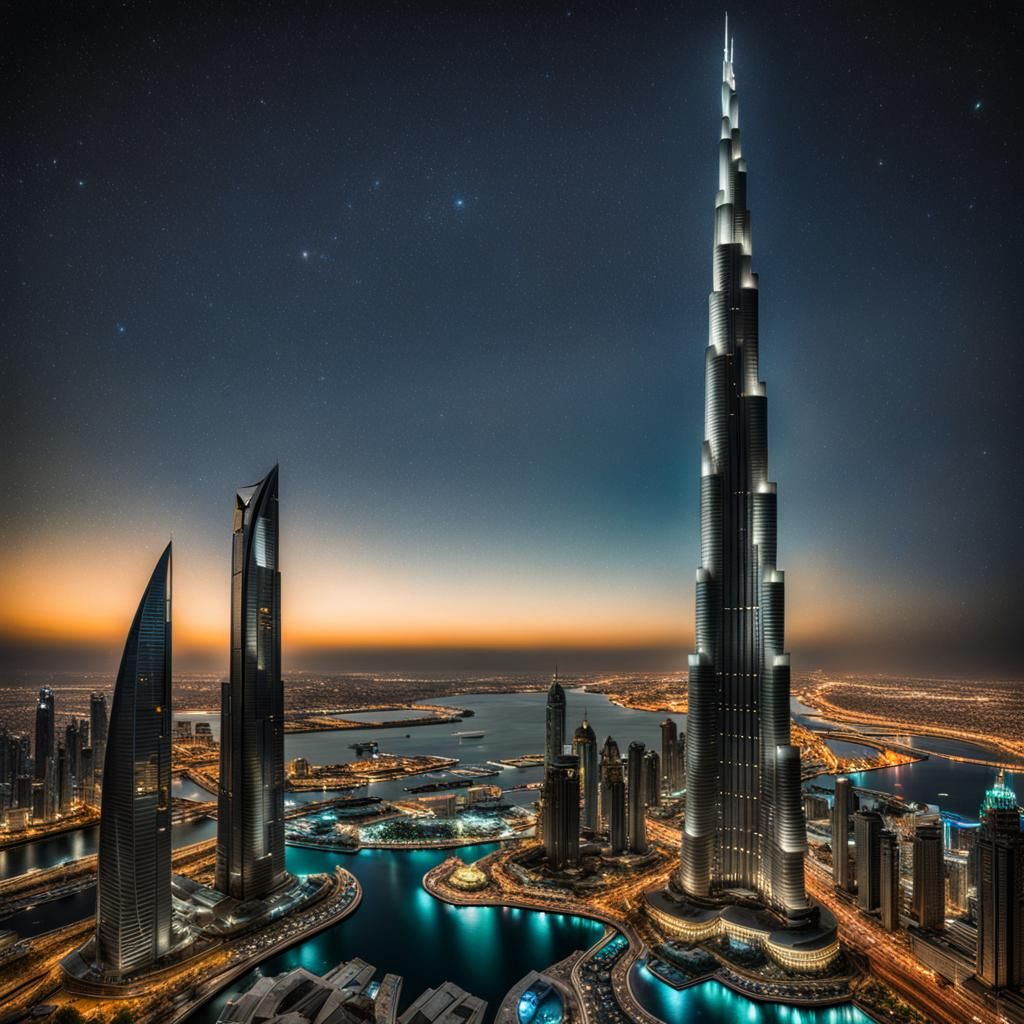 Burj Khalifa at Night: Hyperrealistic Cinematic View