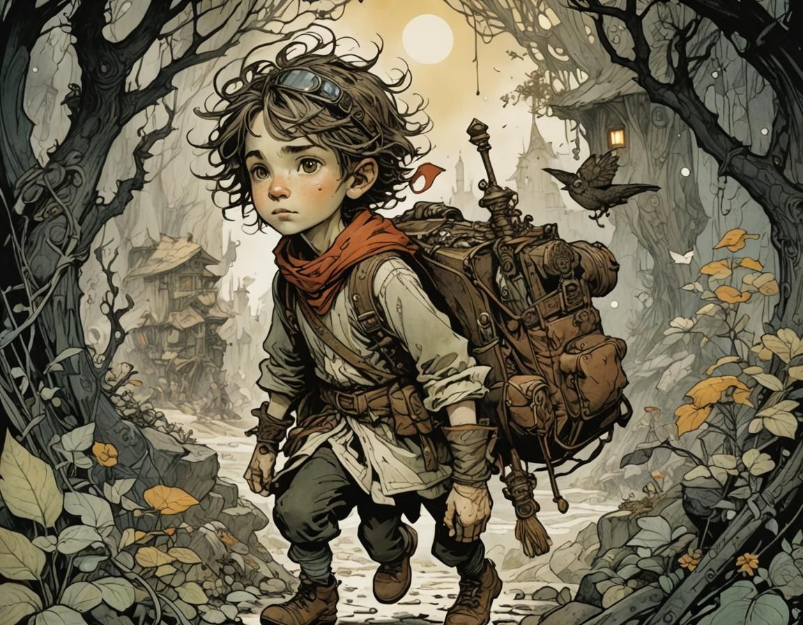 Intricate Illustration of a Young Adventurer