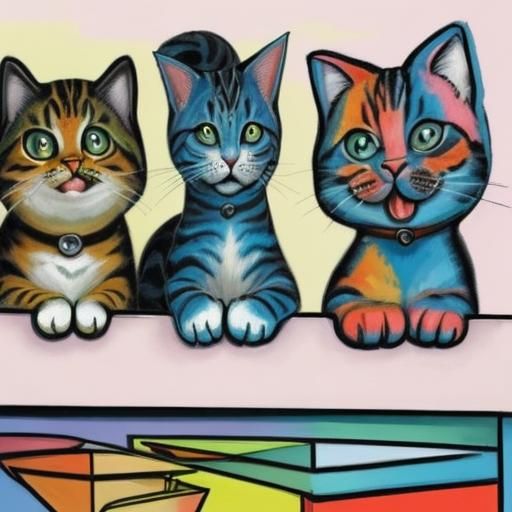 Colorful Abstract Cartoon Cats with Long Ears