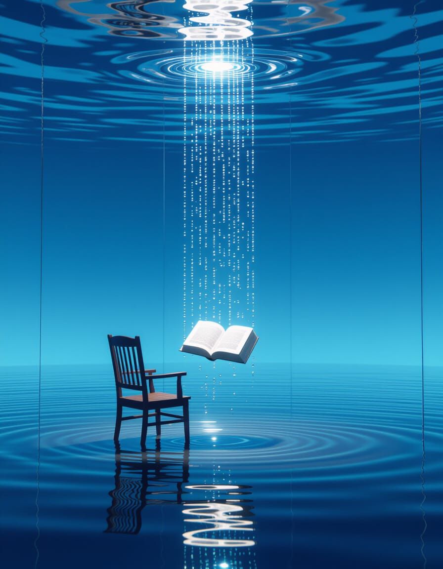 Surreal Room in Calm Sea at Night, HDR Style