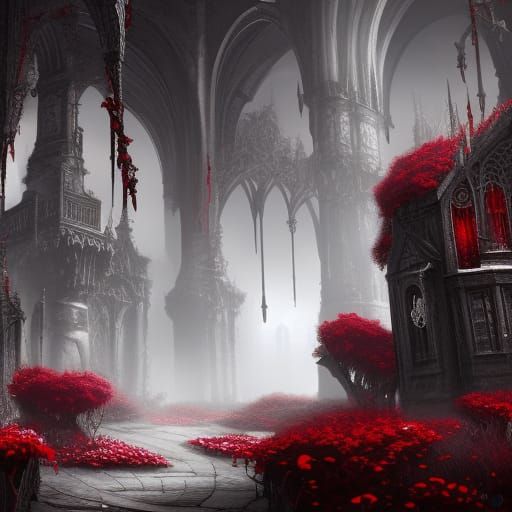 Bloody Gothic Roses in Detailed Matte Painting