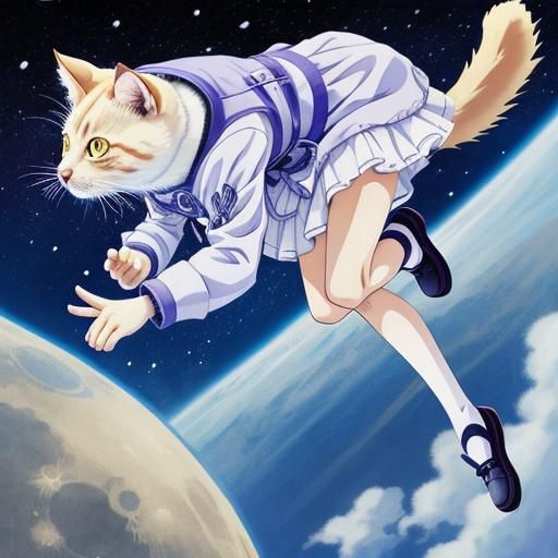 Anime Cat Jumps Over Moon