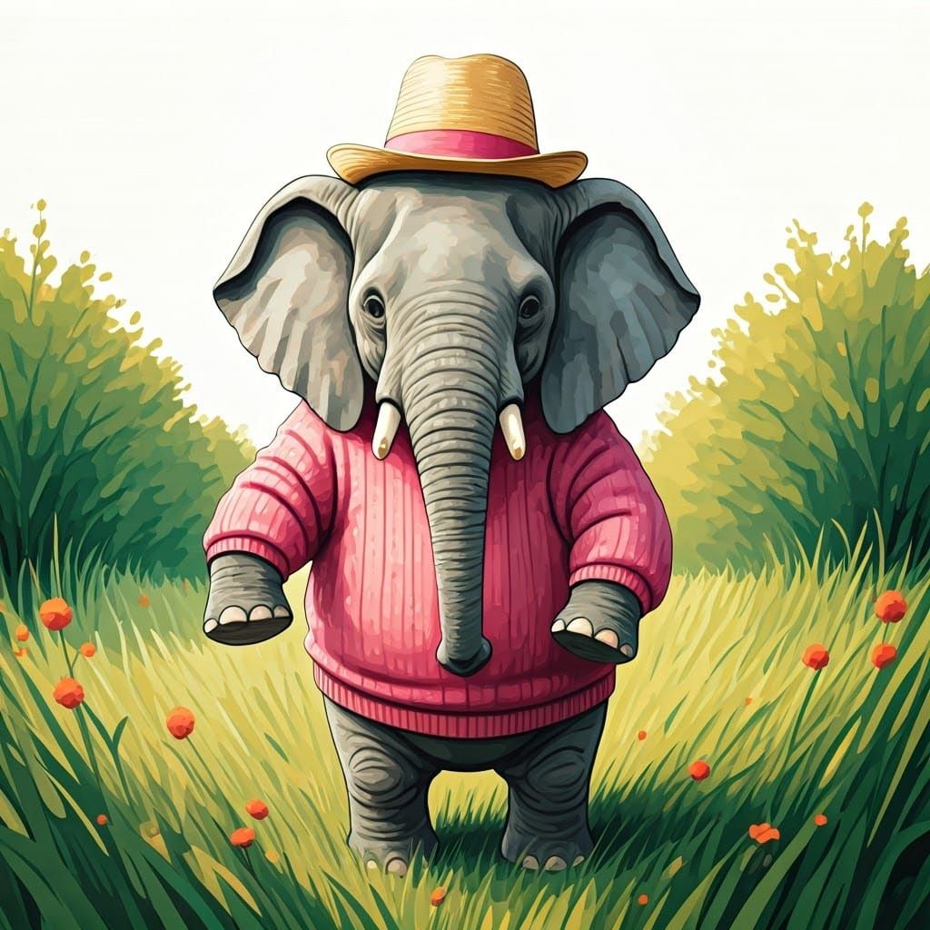 Elephant in Sweater, Beatrix Potter Style