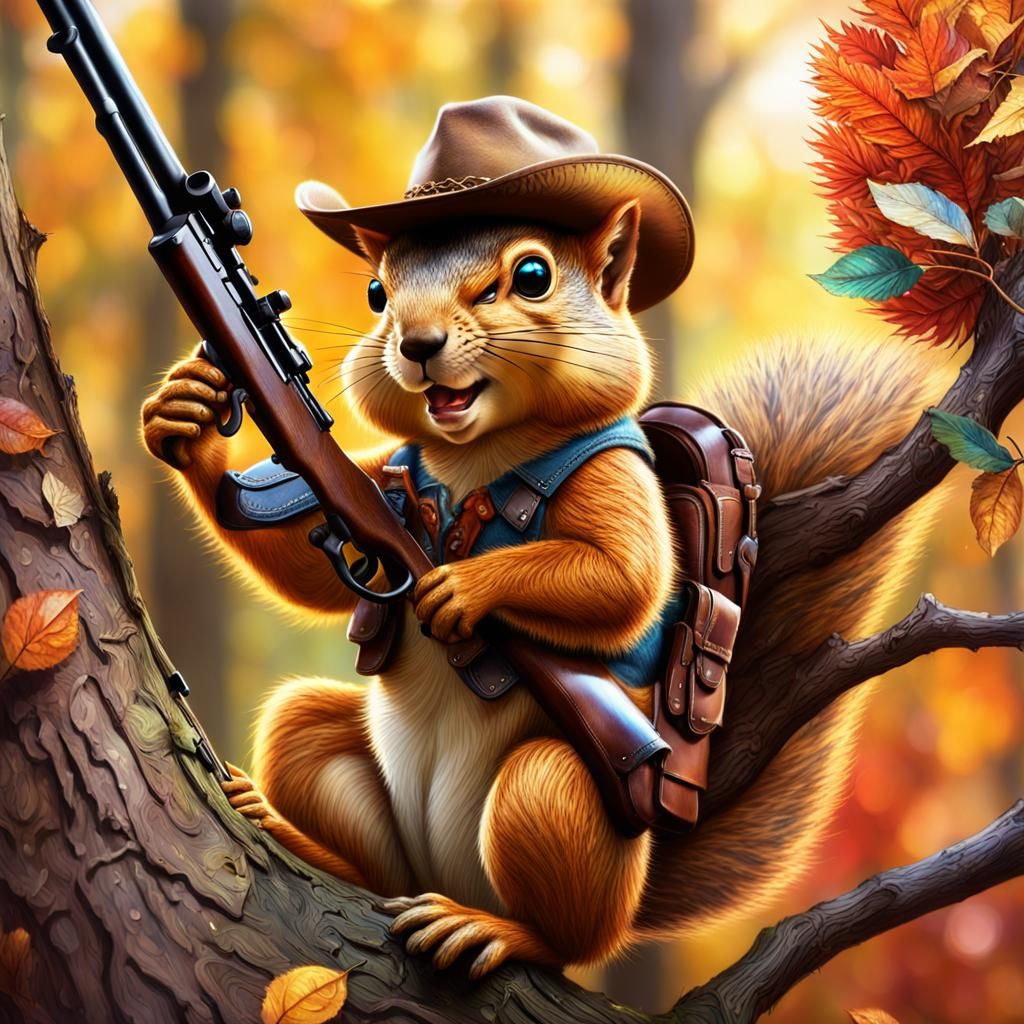 Hyperrealistic Squirrel Cowboy with Rifle Concept Art