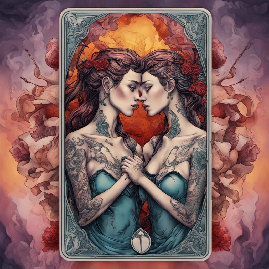 tattoo tarot the lovers card design surreal