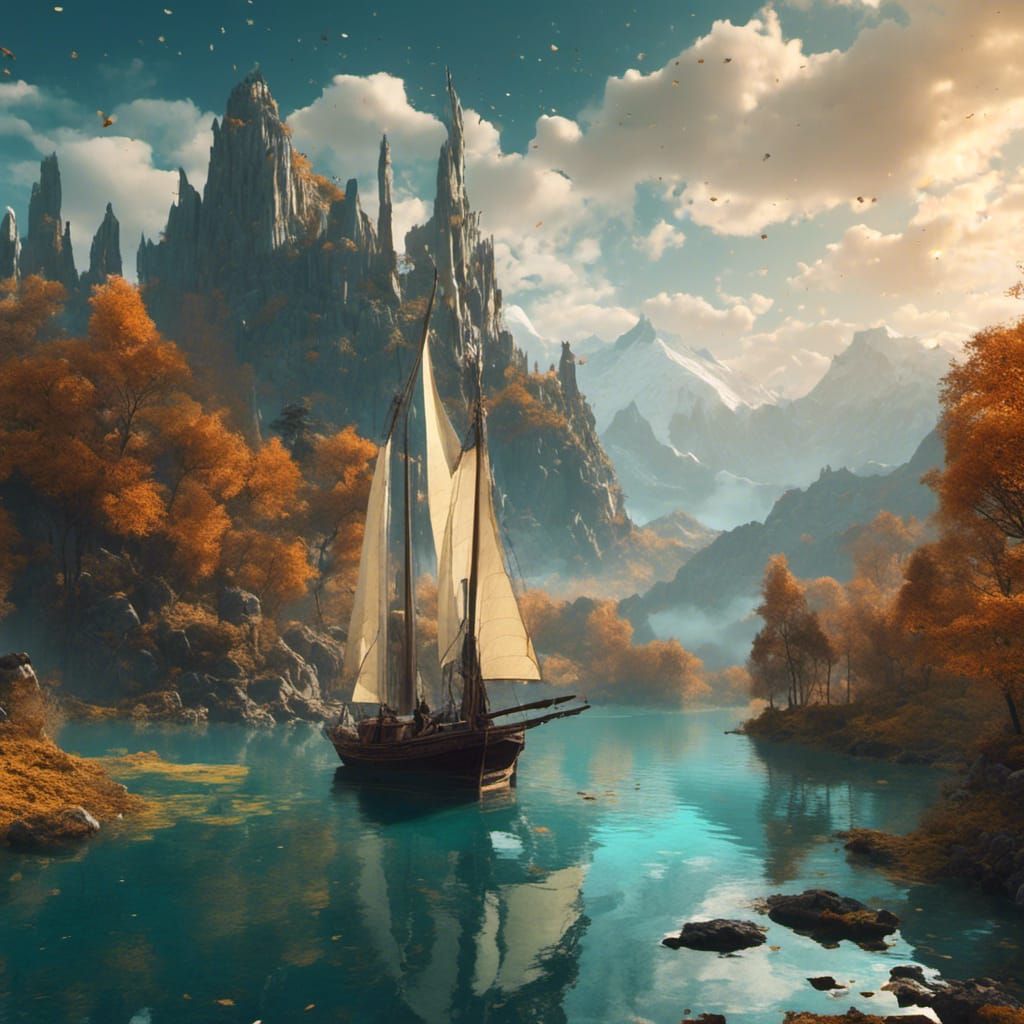 Sailboat on Lake: Detailed Matte Painting