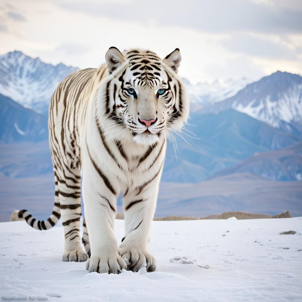 White Tiger in an Icy Mountain Desert