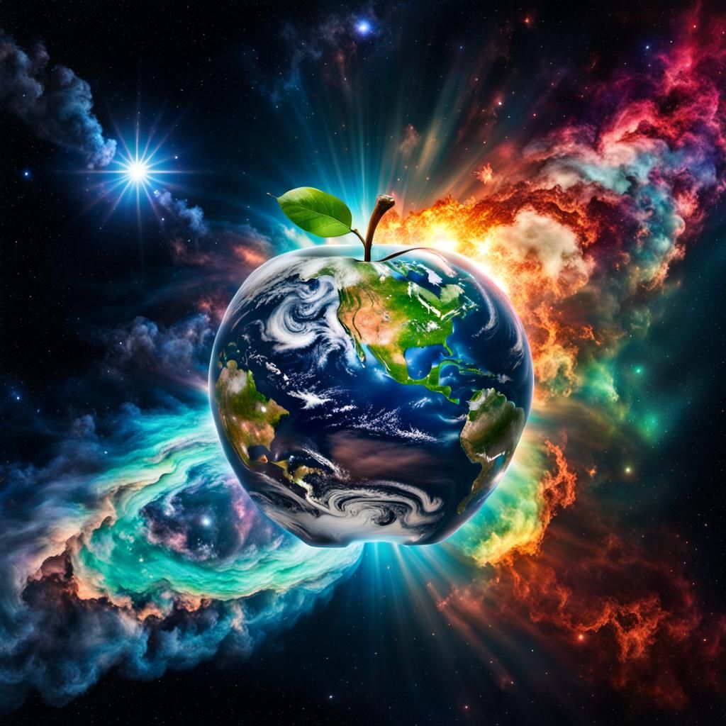 Glass Apple Containing Earth in Starry Nebula