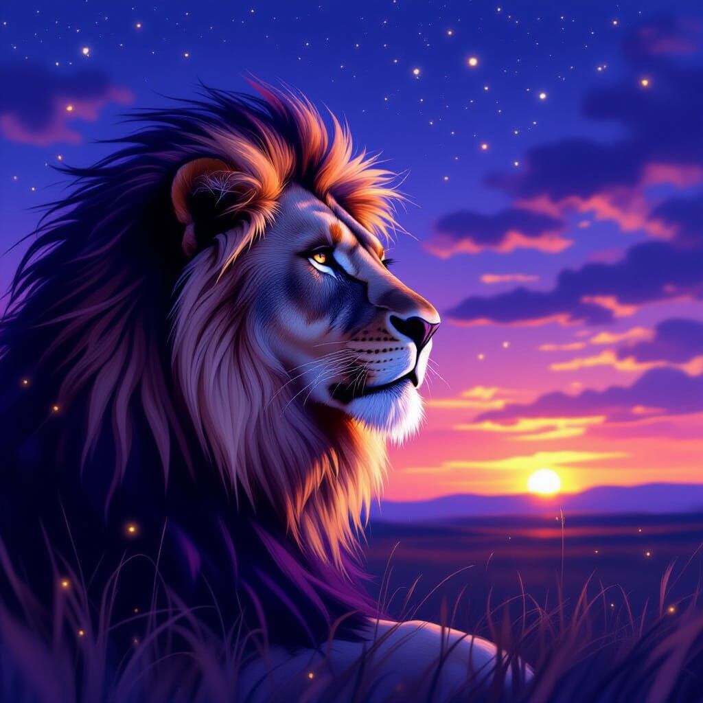 Lion in Twilight: Dreamy Painterly Portrait