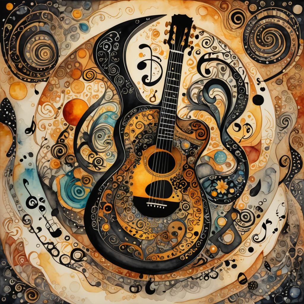 Musical Note in Glass Ball, Watercolor Folk Art