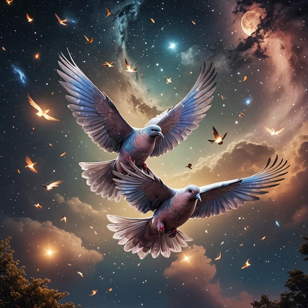 Transparent Dove in Starry Moonlight: Detailed Matte Paintin...