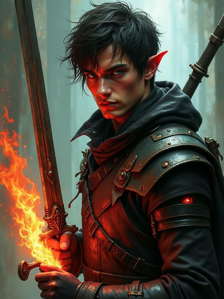 Fiery Blood Hunter in Dark Fantasy Style