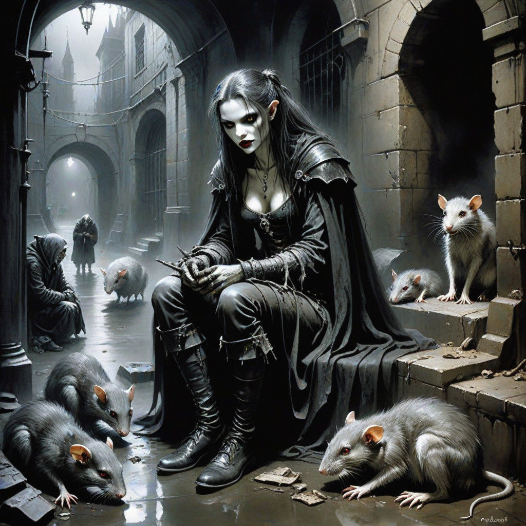 Ethereal Vampire Mistress Commands an Army of Rats in a Goth...