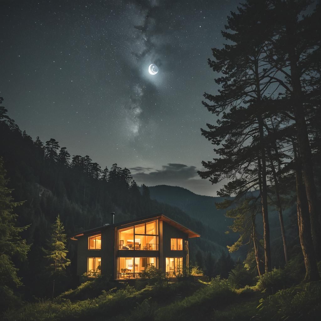 Moonlit Forest View Through Open Window