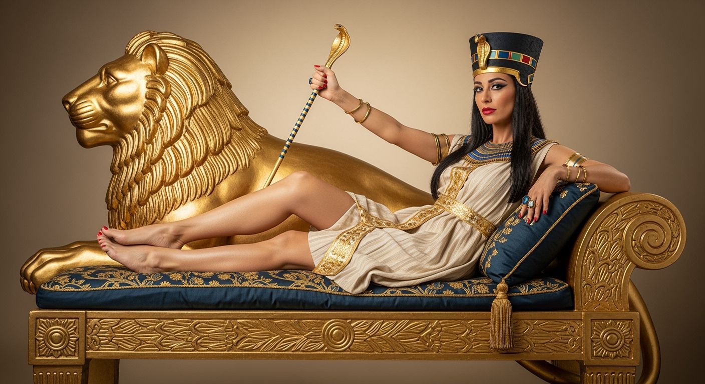 Egyptian Queen Lounging on Golden Chaise Longue