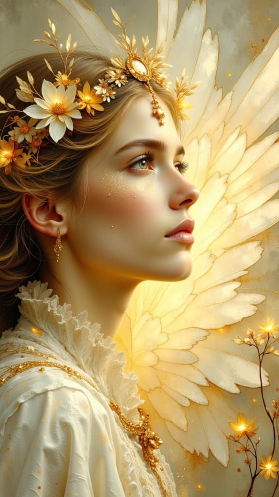 Glowing Guardian Angel in Illuminated Manuscript Style