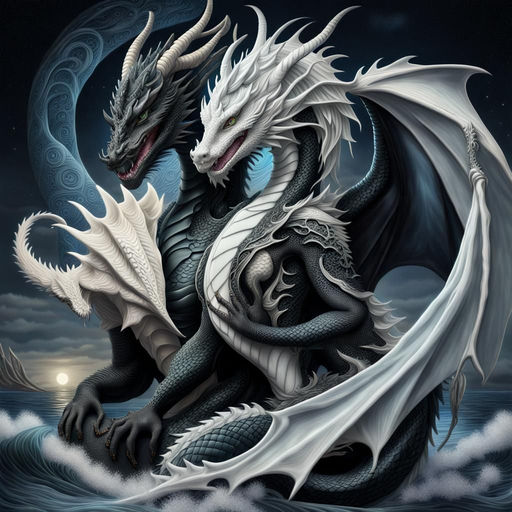 Romantic Dragons Under Starry Sky in Airbrush Art