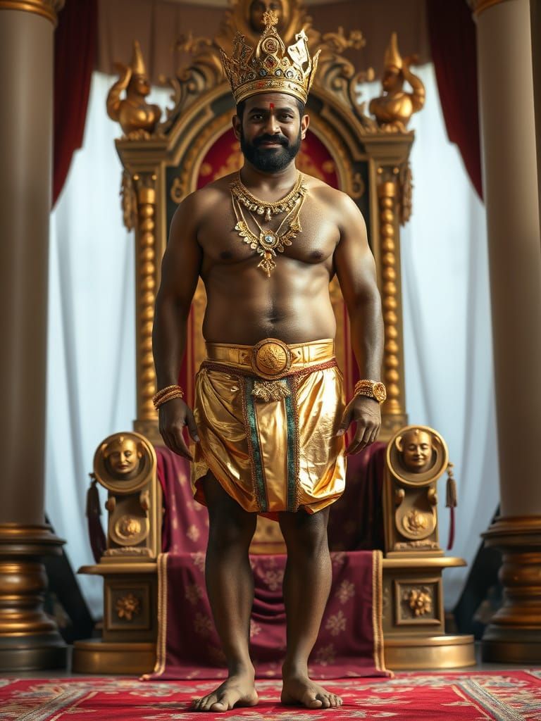 Regal Sri Lankan King Exudes Confidence in Shimmering Gold A...