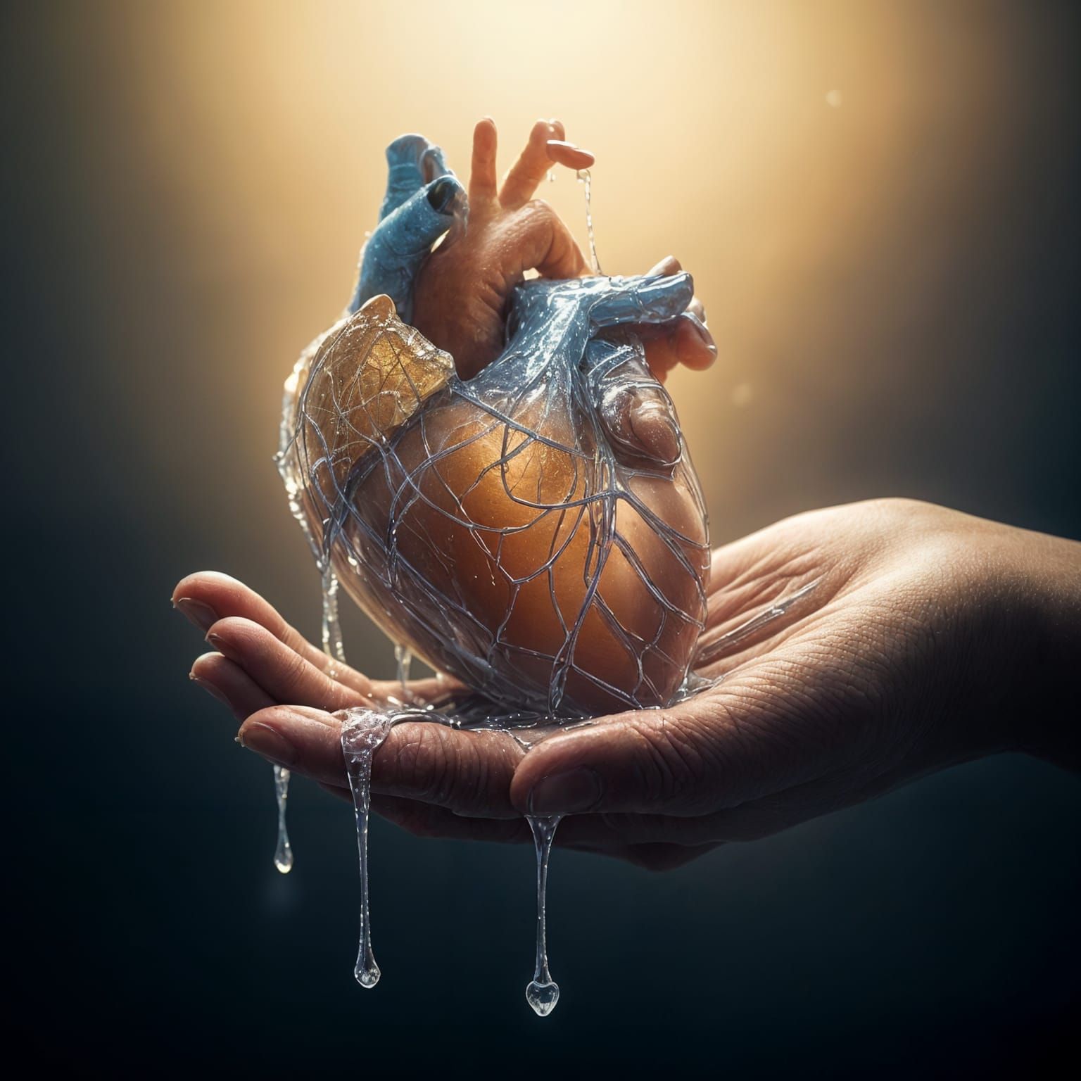 Melting Ice Heart in Warm Hand: A Cinematic Image