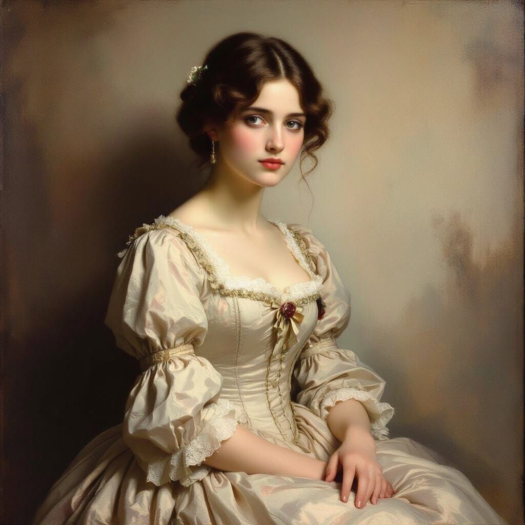 19th Century Lady in Festive Dress with Dramatic Lighting