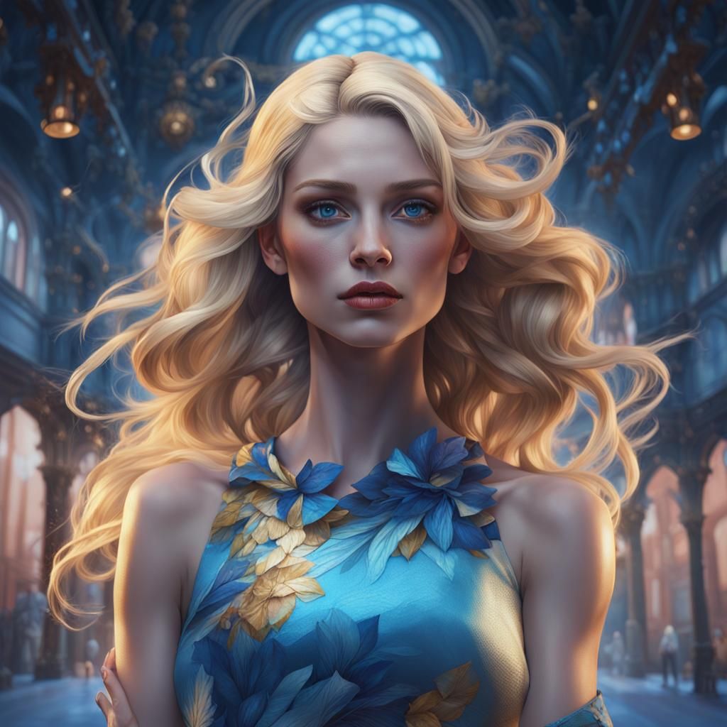 Artistic Portrait of a Blonde Woman in Hyperdetailed Style