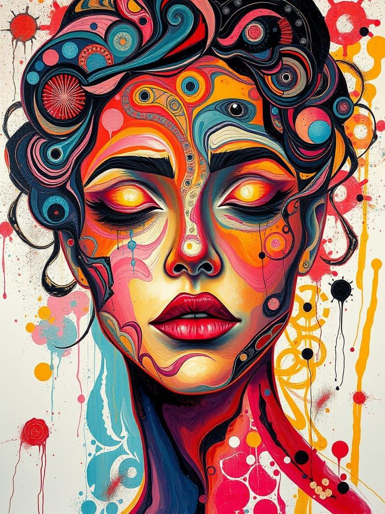 Abstract Pouring Acrylic Painting of Empowered Womanhood