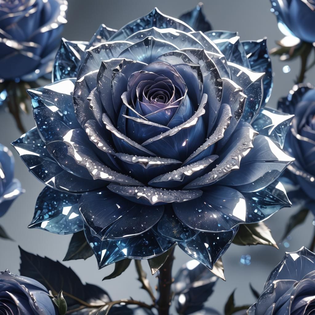 Indigo Crystal Rose in 3D Anime Art Style