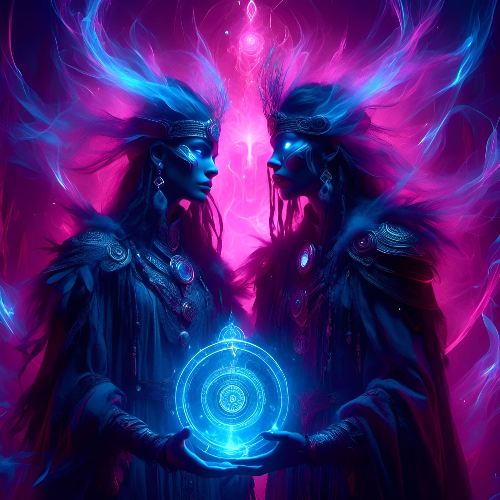 Neon Mayan Shaman Spirits: Council of Elders