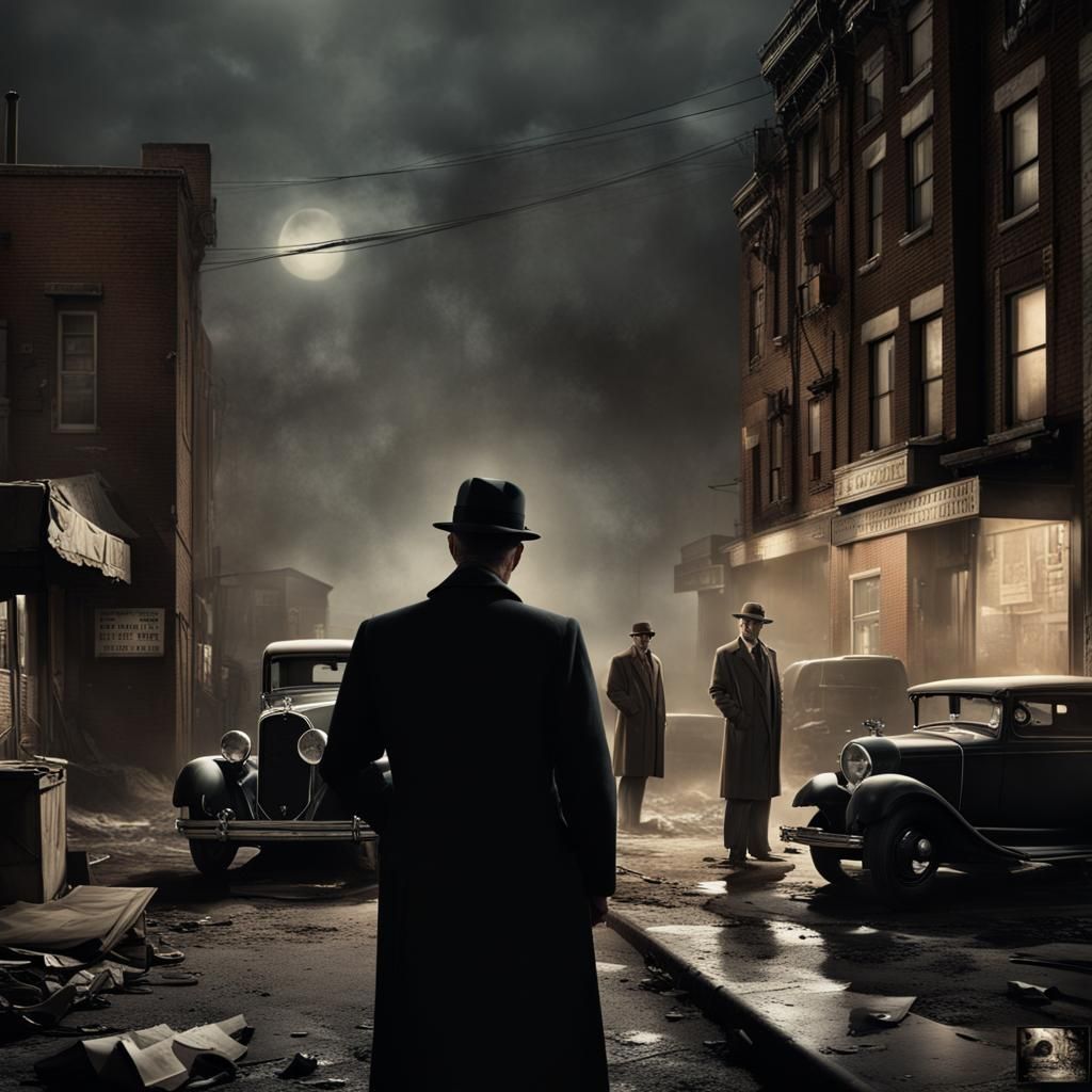 Noir Detectives Investigate Gritty Crime Scene