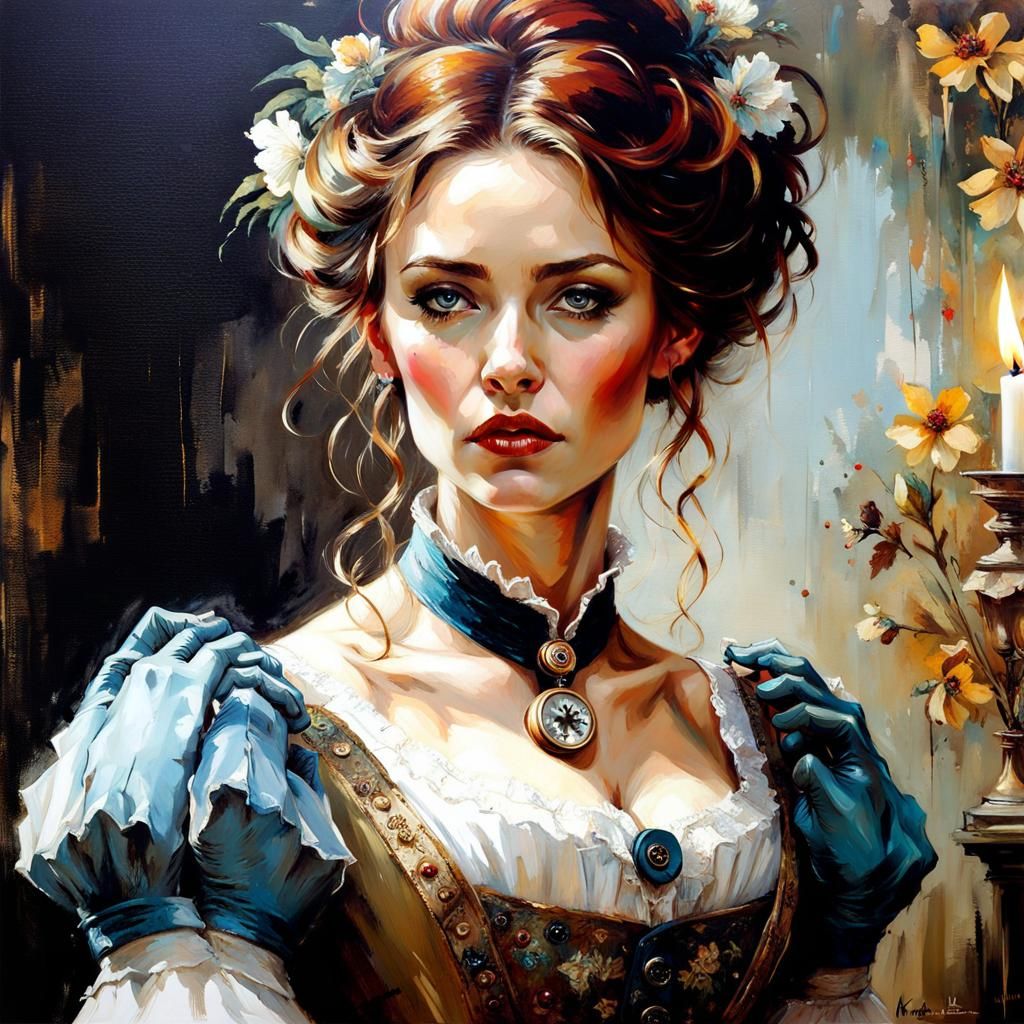Victorian Woman Portrait in Fantasy Illustration Style