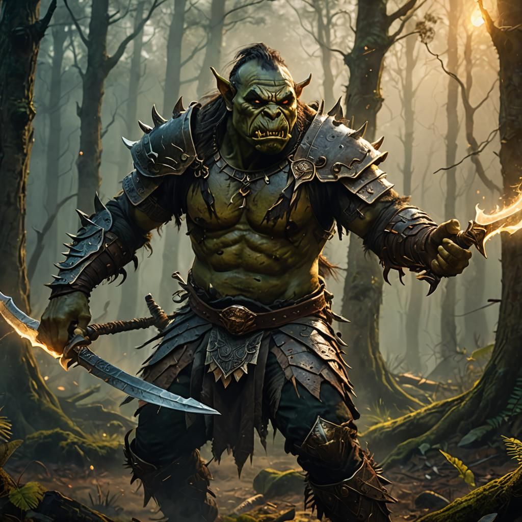 Orc Warrior's Blade Dance in Misty Forest