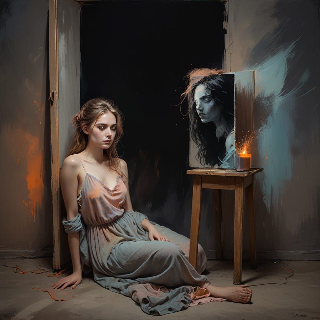 Minimalist Sketch of Woman with Surreal Glow