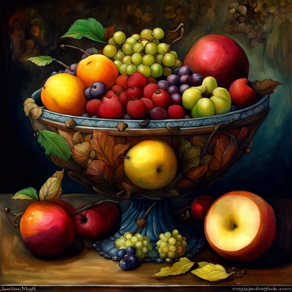 Majestic Fruit Bowl Still Life in Digital Art