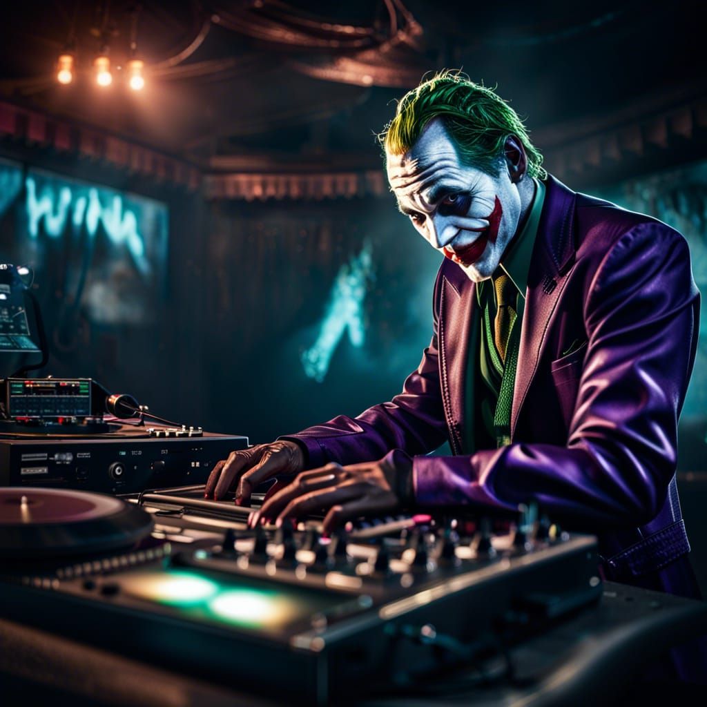 Joker as Desert Club DJ in Hyperrealistic Style