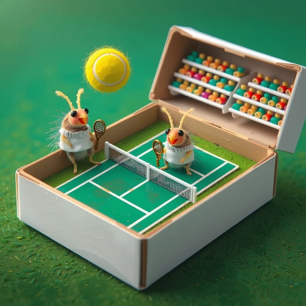 Fleas Play Tennis in Matchbox, Macro Photograph