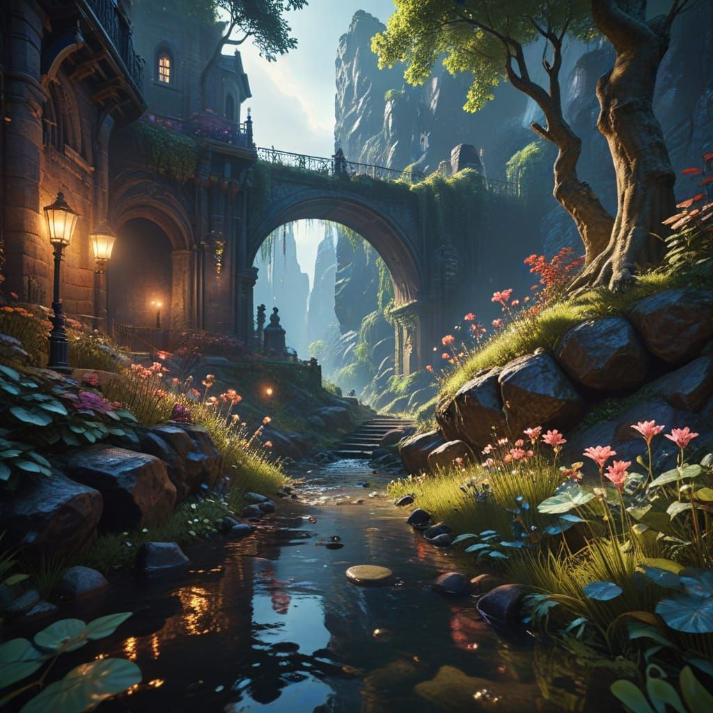 Dreamy Neo-Impressionist Scene with Ethereal Wonder