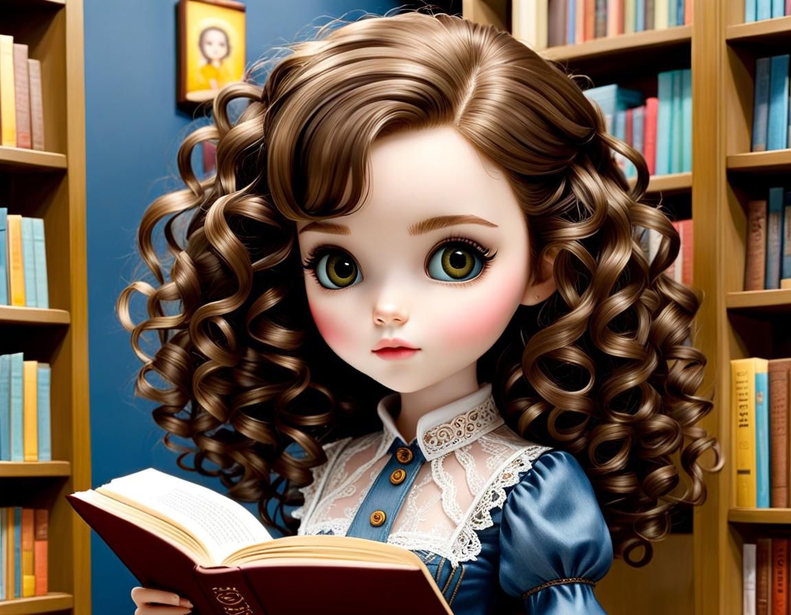 Girl Reading at Bookstore in Fantasy Art Style