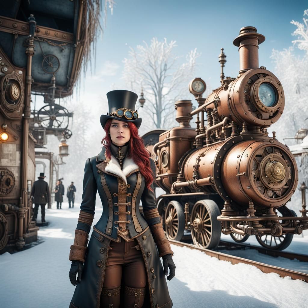 Steampunk Winter Wonderland in Hyperrealistic 3D