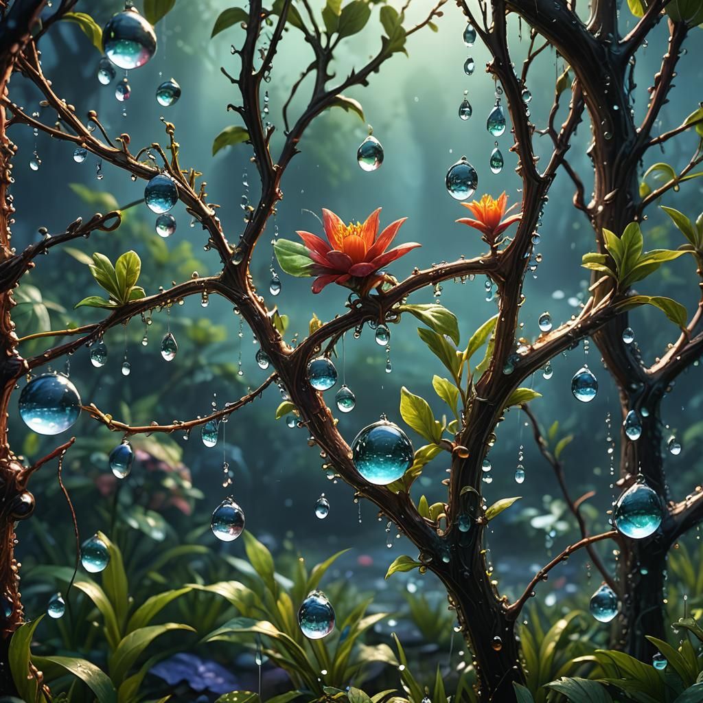 Enchanting Dew Drops: Detailed Matte Painting