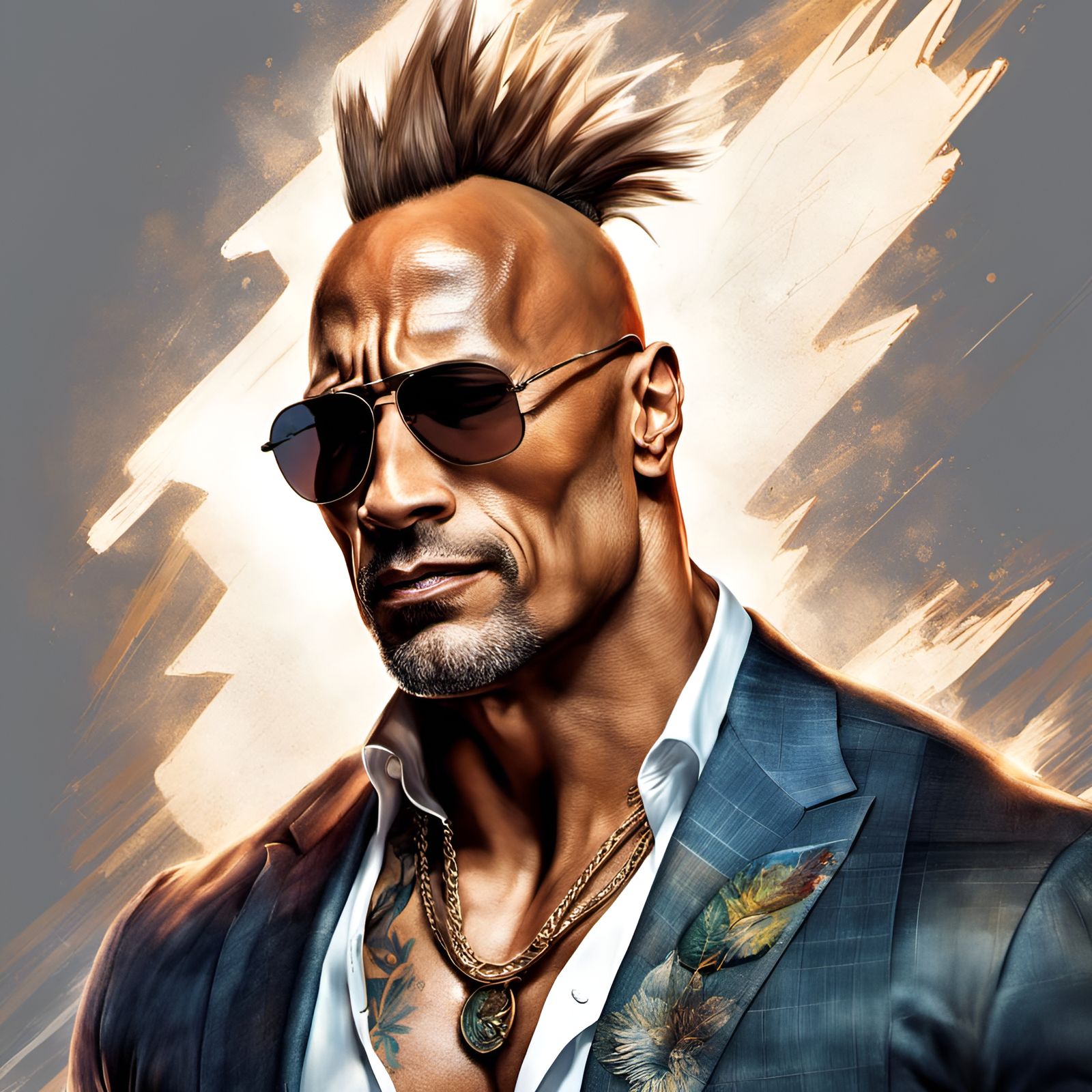 Dwayne Johnson Portrait with Mohawk, Digital Art