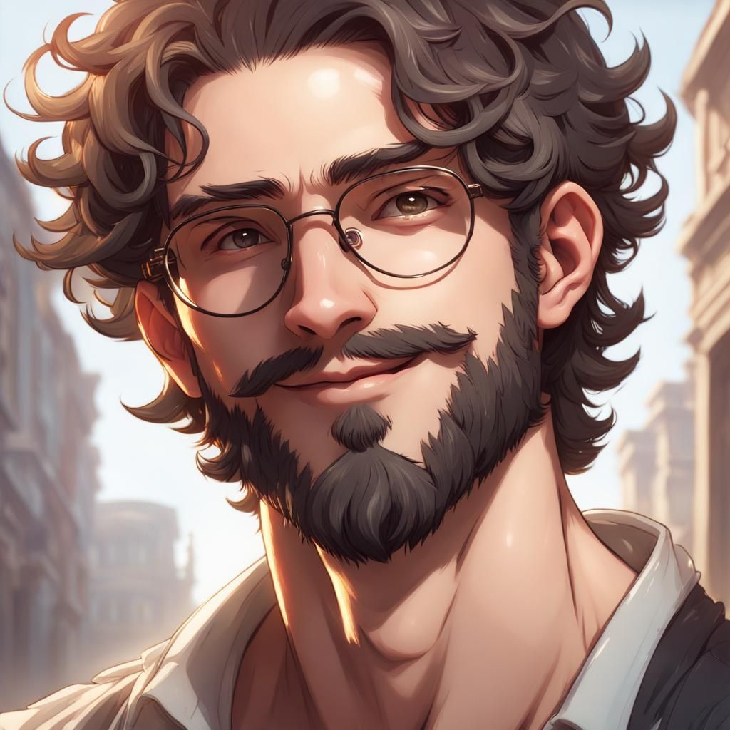 Handsome Mediterranean Man Portrait in Anime Style