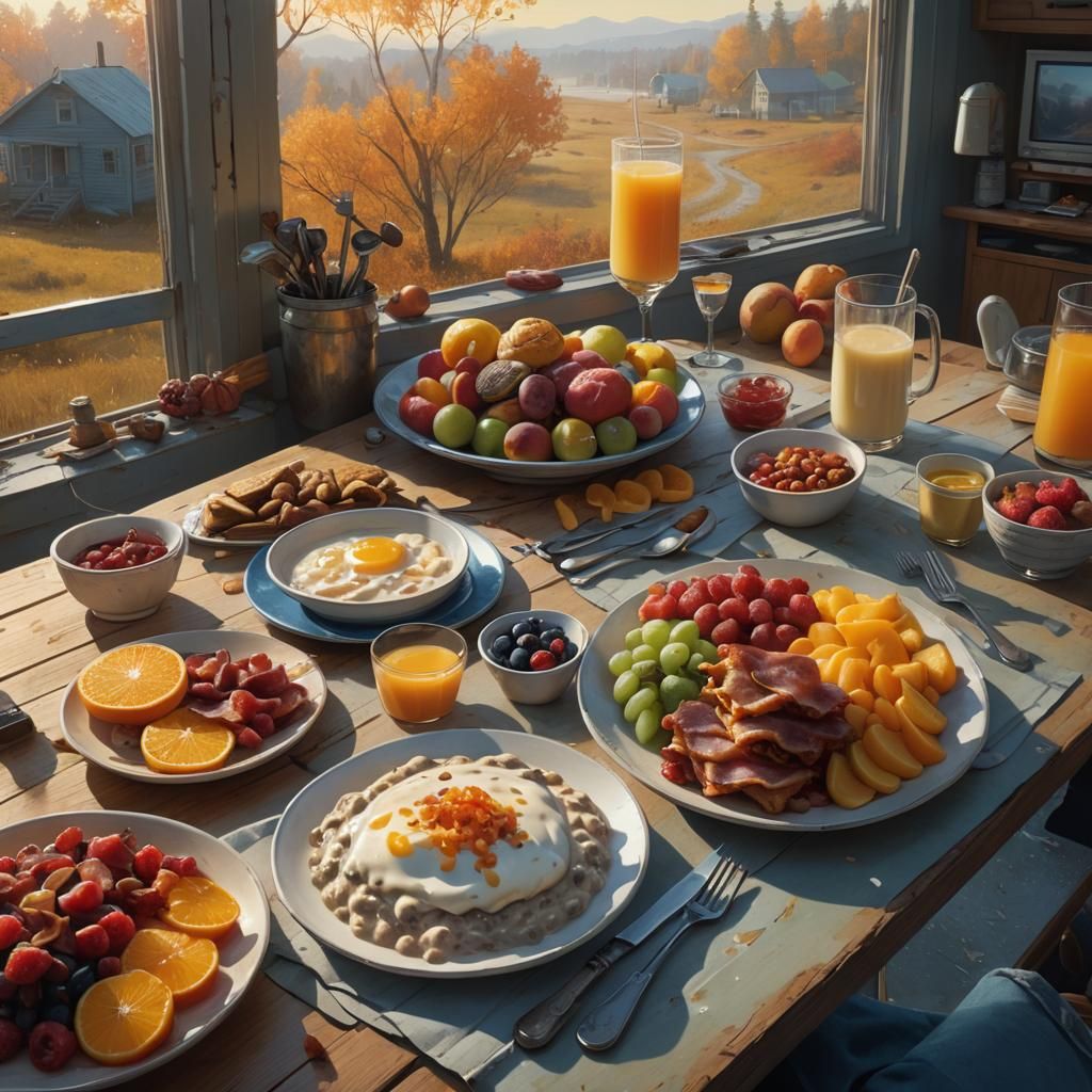 American Breakfast Still Life in Fantasy Art Style