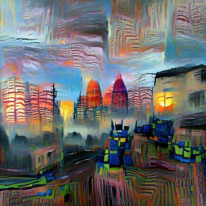 Expressionist Cityscape at Dawn
