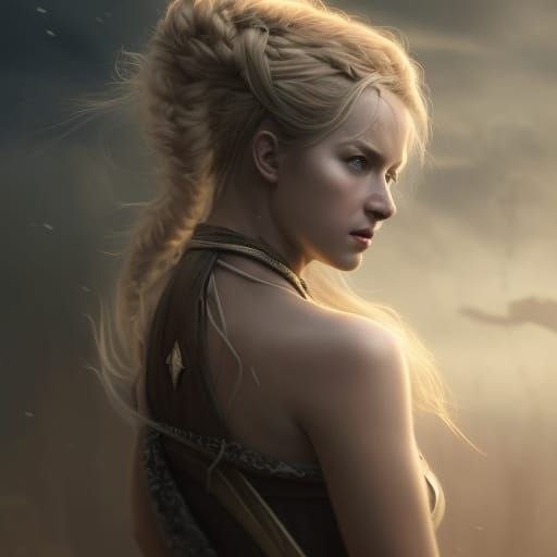 Viking Warrior Woman Portrait in Digital Art Style