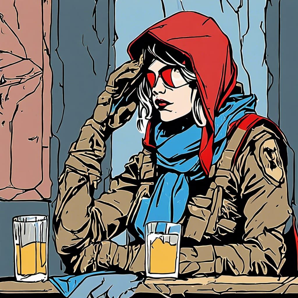 Anime Style Mercenary Soldier at Bar