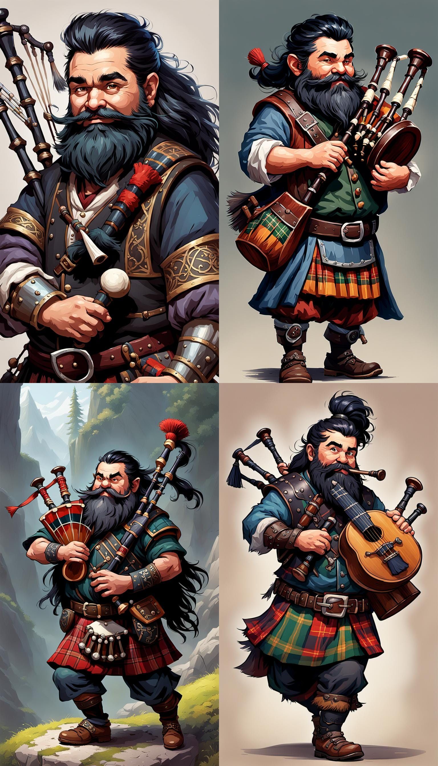Lively Dwarf Bard with Bagpipes Illustration