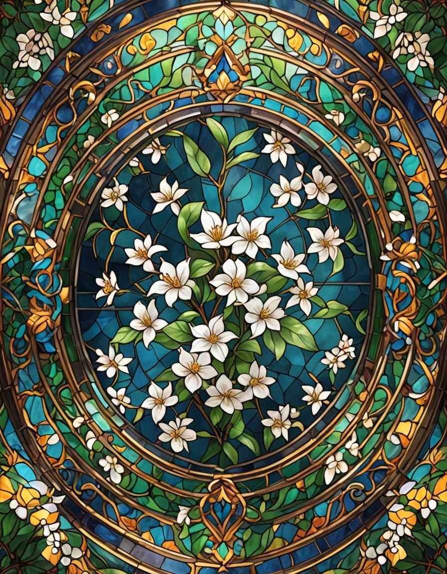 Stained Glass Jasmine Flower in Matte Painting Style